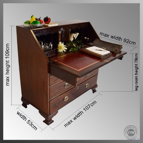 fig 1. Fine Large Cuban Mahogany Bureau Antique Georgian c1780
English - Superbly Fitted Quality Interior New Skiver