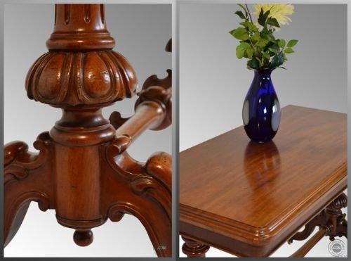 fig 2. Antique English Victorian Hall Sofa Library Table c1850
Fold-over Top Tea Card Games or Small Dining Table