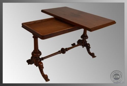 fig 3. Antique English Victorian Hall Sofa Library Table c1850
Fold-over Top Tea Card Games or Small Dining Table