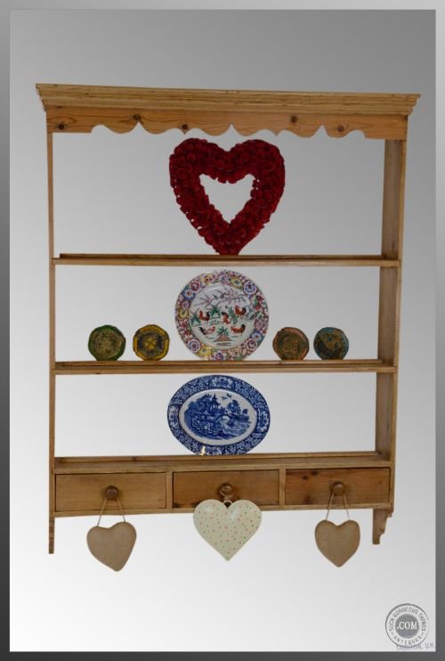 Antique Victorian Pine Hanging Display Shelf Plate Rack Bookcase