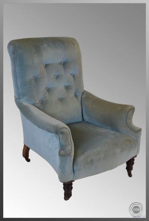 Victorian Antique Armchair Chair Wingback Castors C1870
powder Blue Velour - Classic Shape - Upholstered