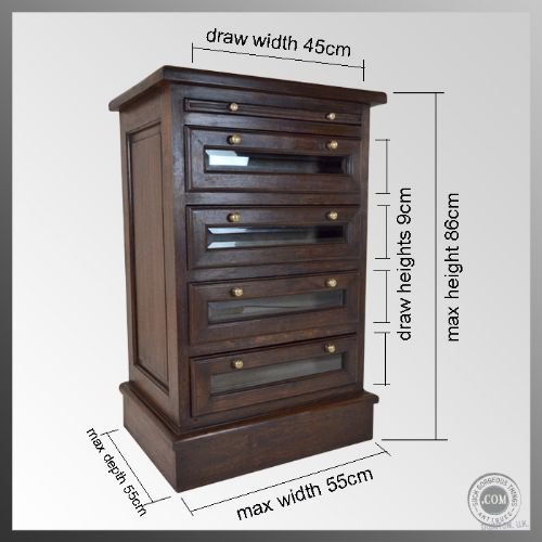 fig 1. Set of Specimen Drawers Collectors Chest Antique c1920
Four Drawer Display Cabinet - Slide Shelf - Bevel Glass