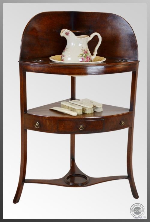 Fine Antique Bow Corner Wash Stand + Bowl & Jug C1780
georgian Washstand - Flame Veneer - Excellent Condition
