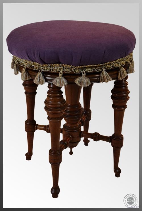 Fine Walnut Antique Piano Music Upholstered Stool C1850
height Adjustable - Rotating Seat - Superb Condition