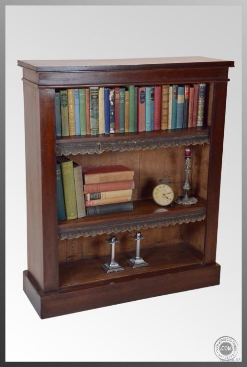 Antique Mahogany Open Bookcase Library Cabinet C1880
adjustable Shelving - Leather Edged Shelves - Victorian
