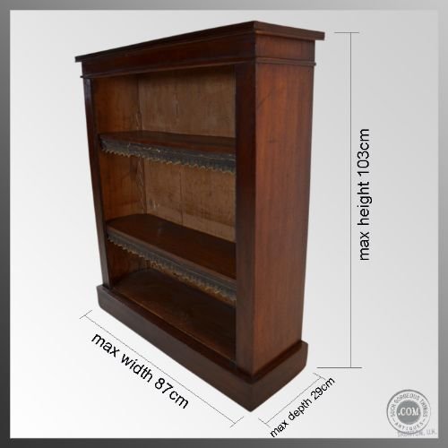 fig 1. Antique Mahogany Open Bookcase Library Cabinet c1880
Adjustable Shelving - Leather Edged Shelves - Victorian