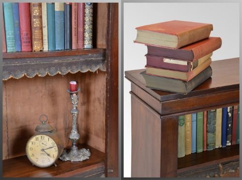 fig 2. Antique Mahogany Open Bookcase Library Cabinet c1880
Adjustable Shelving - Leather Edged Shelves - Victorian