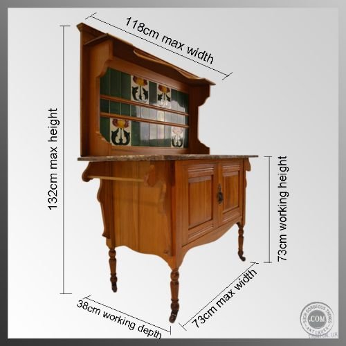 fig 1. Victorian Antique Satinwood Wash Stand Vanity Table
Marble Top - Complete with Jug & Bowl - Towel Rails