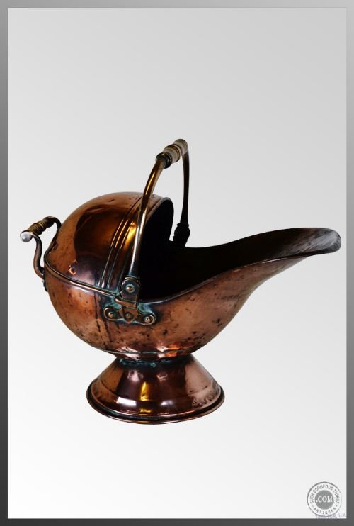 Antique Log Bucket Coal Helmet Scuttle Copper C1850