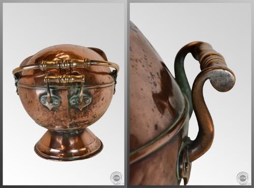 fig 2. Antique Log Bucket Coal Helmet Scuttle Copper c1850