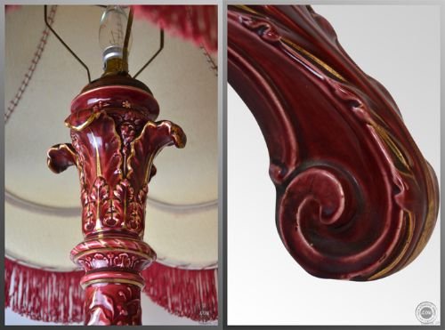 fig 2. Antique Pottery Floor Tall Standard Lamp & Shade c1900
Burmantofts Style Stunning Colour China Great Condition