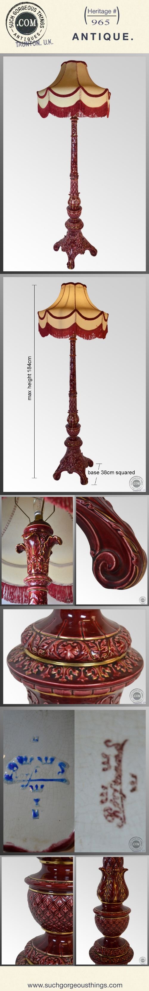 fig 4. Antique Pottery Floor Tall Standard Lamp & Shade c1900
Burmantofts Style Stunning Colour China Great Condition