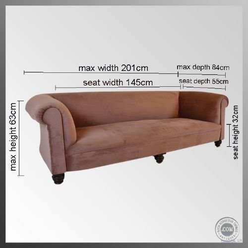 fig 1. Sofa 3 or 4 Seater Antique Victorian Couch Settee
Large Low-back Triple Leg Chesterfield Style Original