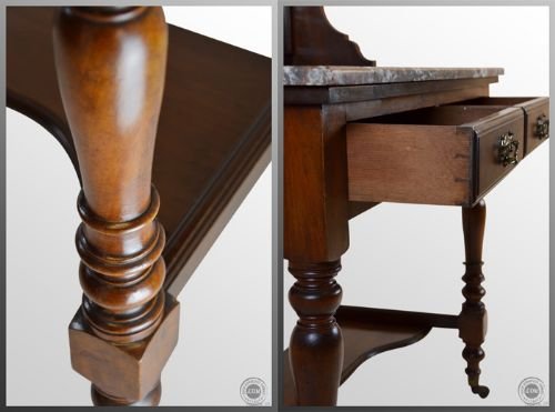 fig 2. Victorian Antique Washstand Wash Stand Vanity Table
Marble Top - Over-Shelf - Tiled Back - Twin Drawers