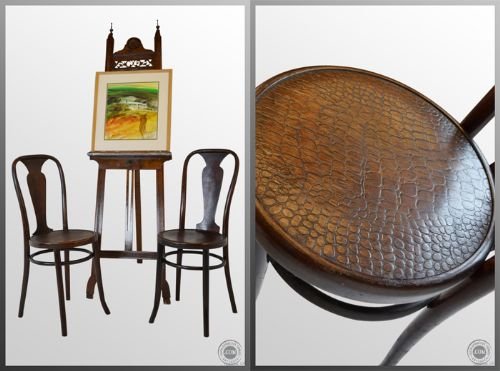 fig 2. Pair Bentwood Cafe Kitchen Dining Chairs Antique c1910