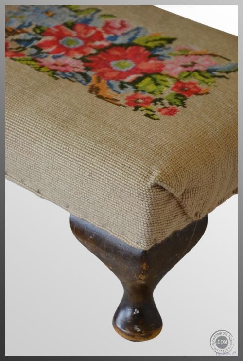 Footstool Stool Rest Needlepoint Tapestry Antique C1900