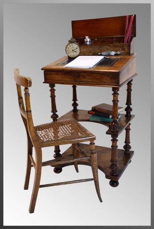 Antique Walnut Bureaux Davenport Bureau Cheveret Desk
knee-hole Open Shelf Writing Table - Leather Top C1860