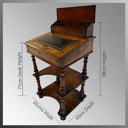 fig 1. Antique Walnut Bureaux Davenport Bureau Cheveret Desk
Knee-hole Open Shelf Writing Table - Leather Top c1860