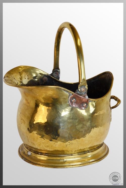 Antique Log Bucket Coal Helmet Scuttle Brass C1880
