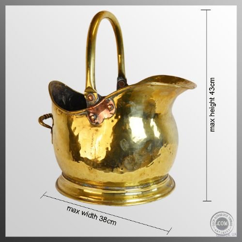 fig 1. Antique Log Bucket Coal Helmet Scuttle Brass c1880