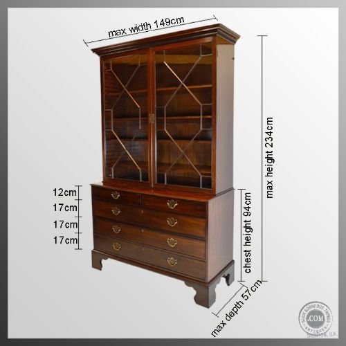 fig 1. Large Chest Drawers Bookcase Library Cabinet Antique
English George lll c1800 Display Case Book Shelves