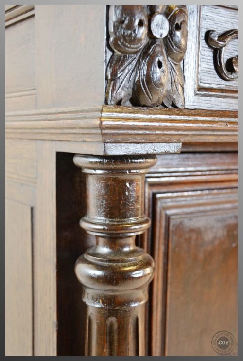 fig 2. Oak Cabinet Carved Cupboard Antique Victorian c1860
Twin Drawers - Superb Carving - Excellent Condition