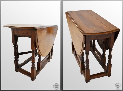 fig 2. Antique Gate Leg Oak & Fruitwood Drop Leaf Table c1720
Early Georgian Oval Dining Supper Country Folding Table