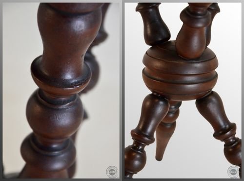 fig 2. Antique Gypsy Wine Lamp Side Occasional Round Table
Flame Mahogany Upper - Fine Condition - Tripod Design