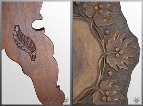 fig 2. Antique Carved Wine Lamp Side Occasional Round Table
Leaf Carved Upper - Great Condition - Folding Design