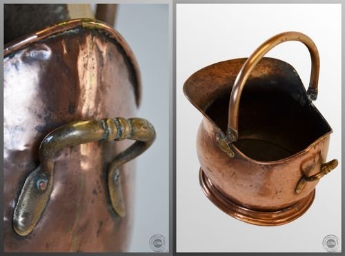 fig 2. Antique Log Bucket Coal Helmet Scuttle Copper c1880