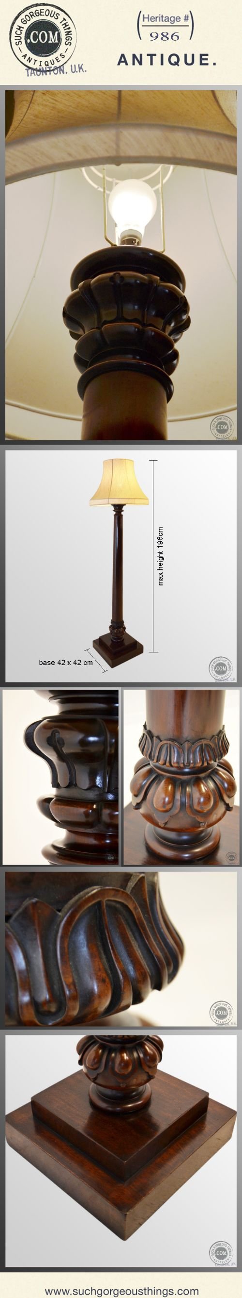 fig 4. Standard Lamp & Shade Large Tall Floor Light Antique