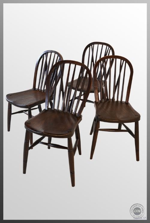 Set Four 4 Kitchen Dining Antique Windsor Chairs C1880