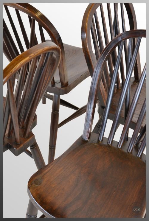 fig 2. Set Four 4 Kitchen Dining Antique Windsor Chairs c1880