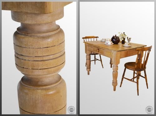 fig 2. Antique Victorian Pine Kitchen Dining Table With Drawer