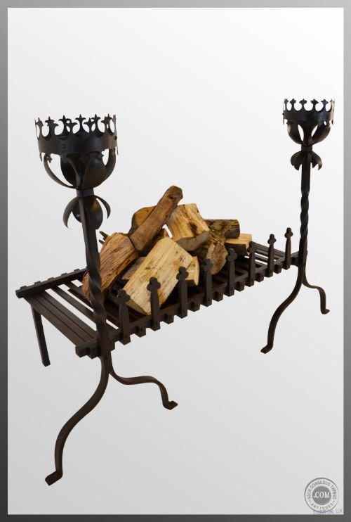 Fire Log Basket Pair Andirons Dogs Wrought Iron Antique