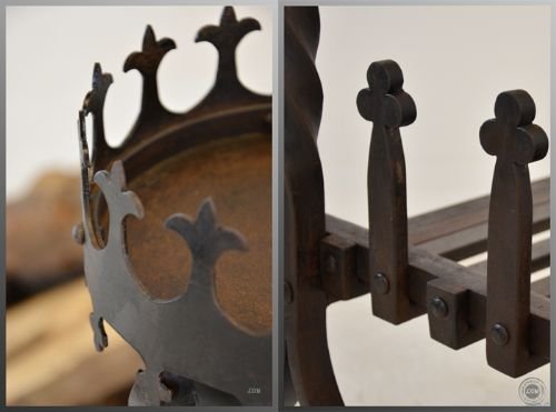 fig 2. Fire Log Basket Pair Andirons Dogs Wrought Iron Antique