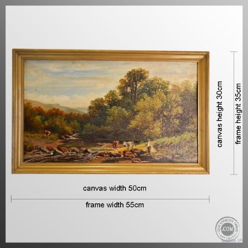 fig 1. Antique Art Oil Painting on Canvas English School c1870 Cattle and Drover Scene