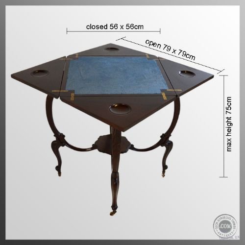 fig 1. Antique Envelope Folding Games Card Table Victorian With Castors & Drawer c1860