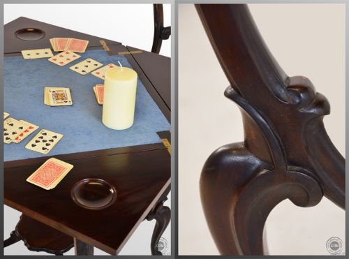 fig 2. Antique Envelope Folding Games Card Table Victorian With Castors & Drawer c1860