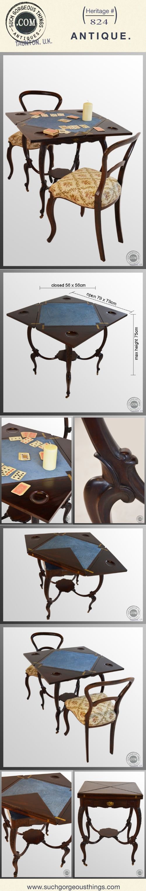 fig 4. Antique Envelope Folding Games Card Table Victorian With Castors & Drawer c1860
