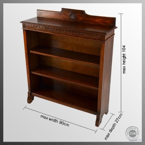 fig 1. Antique Oak Open Bookcase Triple Shelf Library Cabinet c1920 Excellent Condition