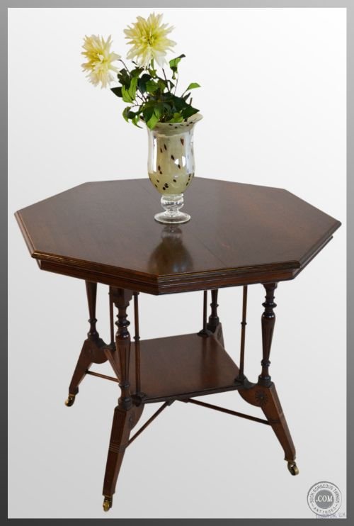 Antique Octagonal Wine Lamp Side Occasional Victorian Mahogany Table C1890