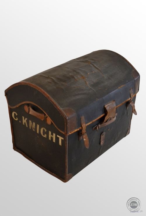 Leather Travel Storage Shipping Trunk Domed Luggage Case Vintage English C1920