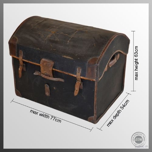 fig 1. Leather Travel Storage Shipping Trunk Domed Luggage Case Vintage English c1920