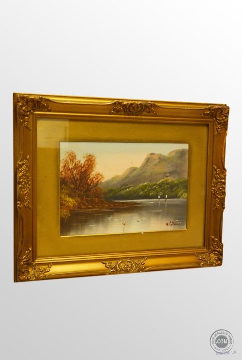 Antique Art Oil Painting on Board English School C1900 Picture Signed W.collins