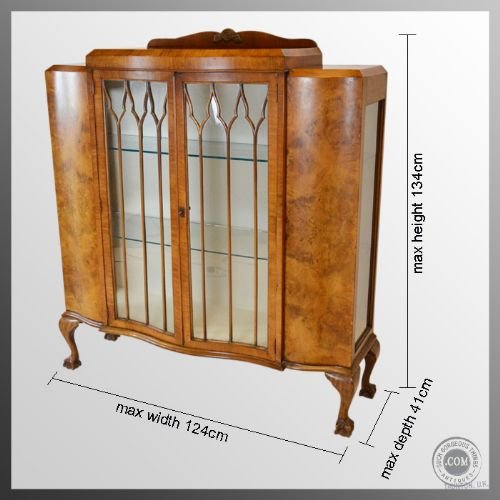 fig 1. Art Deco Burr Walnut Glazed Display China Cabinet c1920