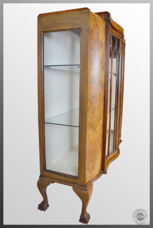fig 2. Art Deco Burr Walnut Glazed Display China Cabinet c1920