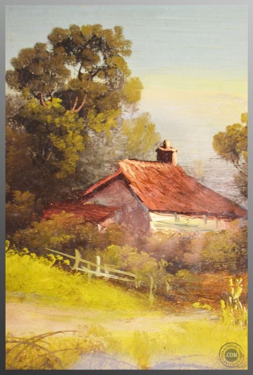 fig 2. Antique Art Oil Painting on Board English School c1870 Classic Cottage Scene