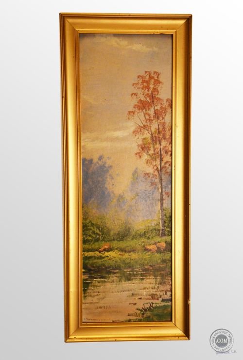 Antique Art Oil Painting on Board English School C1900 Landscape Signed Jw