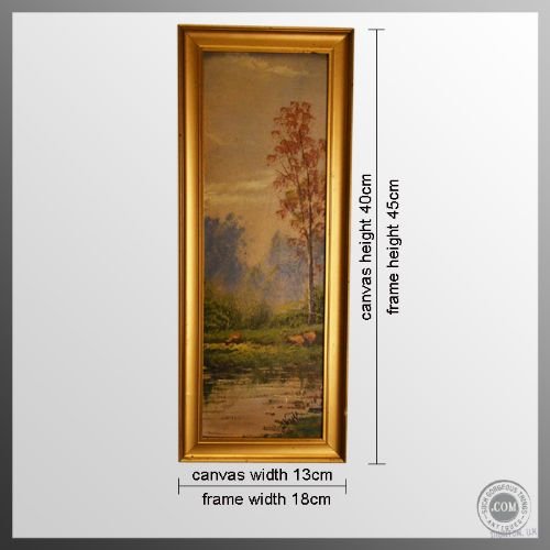 fig 1. Antique Art Oil Painting on Board English School c1900 Landscape Signed JW
